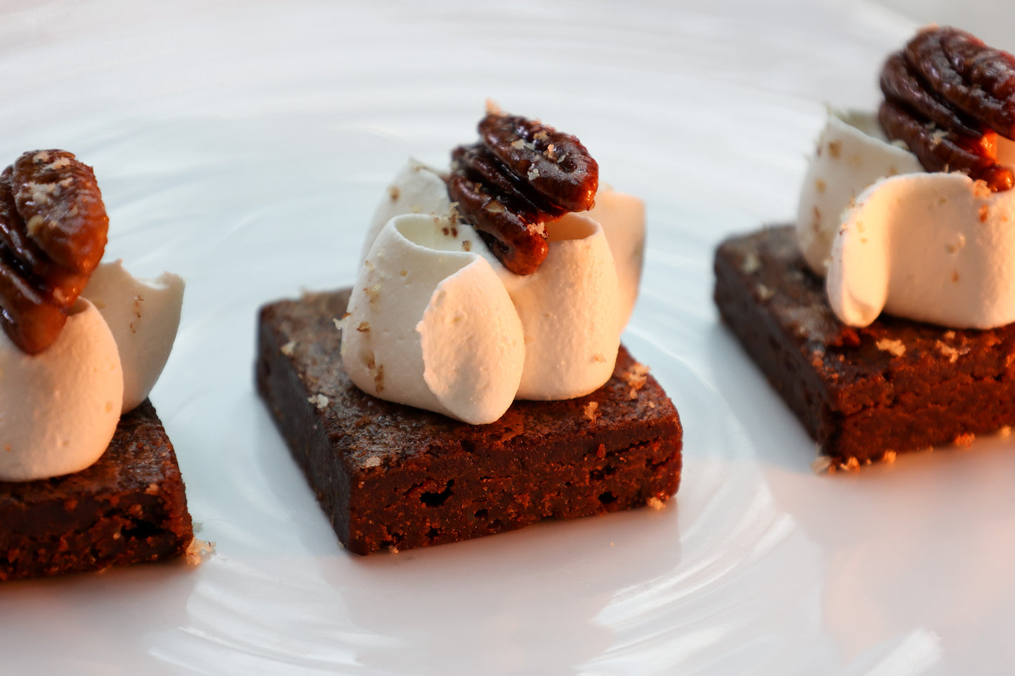 Fudge Brownie with Chantilly Cream and Candied Pecan